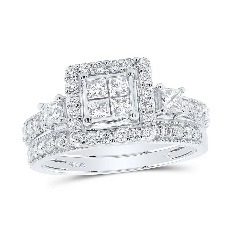 1.15Ctw Princess Diamond Bridal Engagement Wedding Ring Set Band 10k White Gold