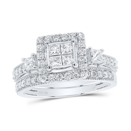 1.15Ctw Princess Diamond Bridal Engagement Wedding Ring Set Band 10k White Gold