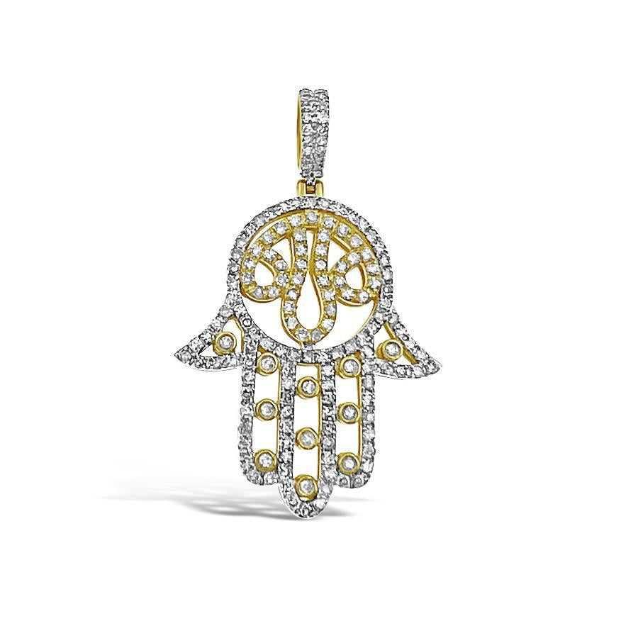 0.62ctw Diamond Hamsa Hand Pendant 10K Yellow Gold