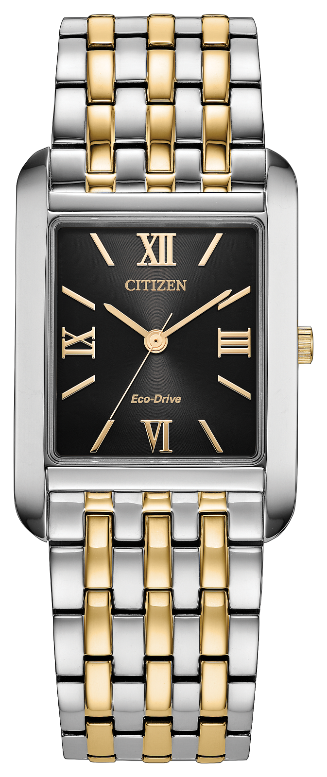 Citizen Addysen Eco-Drive Rectangle Two Tone Black Dial Mens Watch BJ6574-59E