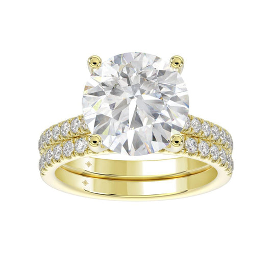 5.56 cttw Lab Grown Diamond Halo Bridal Wedding Set Ring Band 14k Yellow Gold