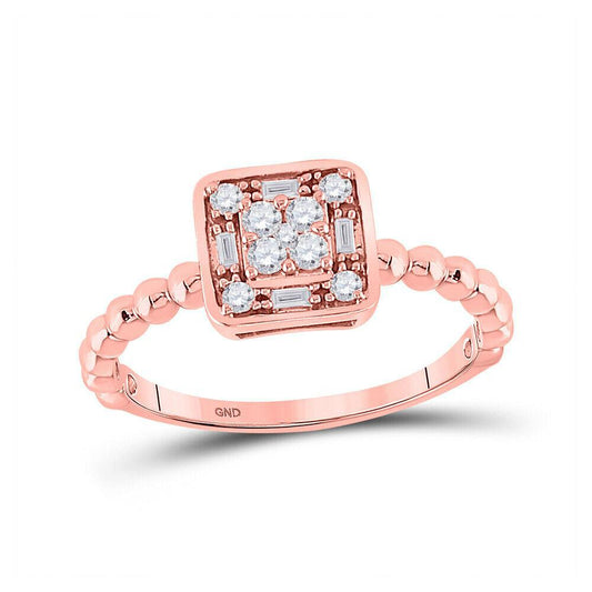 0.25cttw Diamond Baguette Cushion Shape Cluster Promise Ring 10k Rose Gold