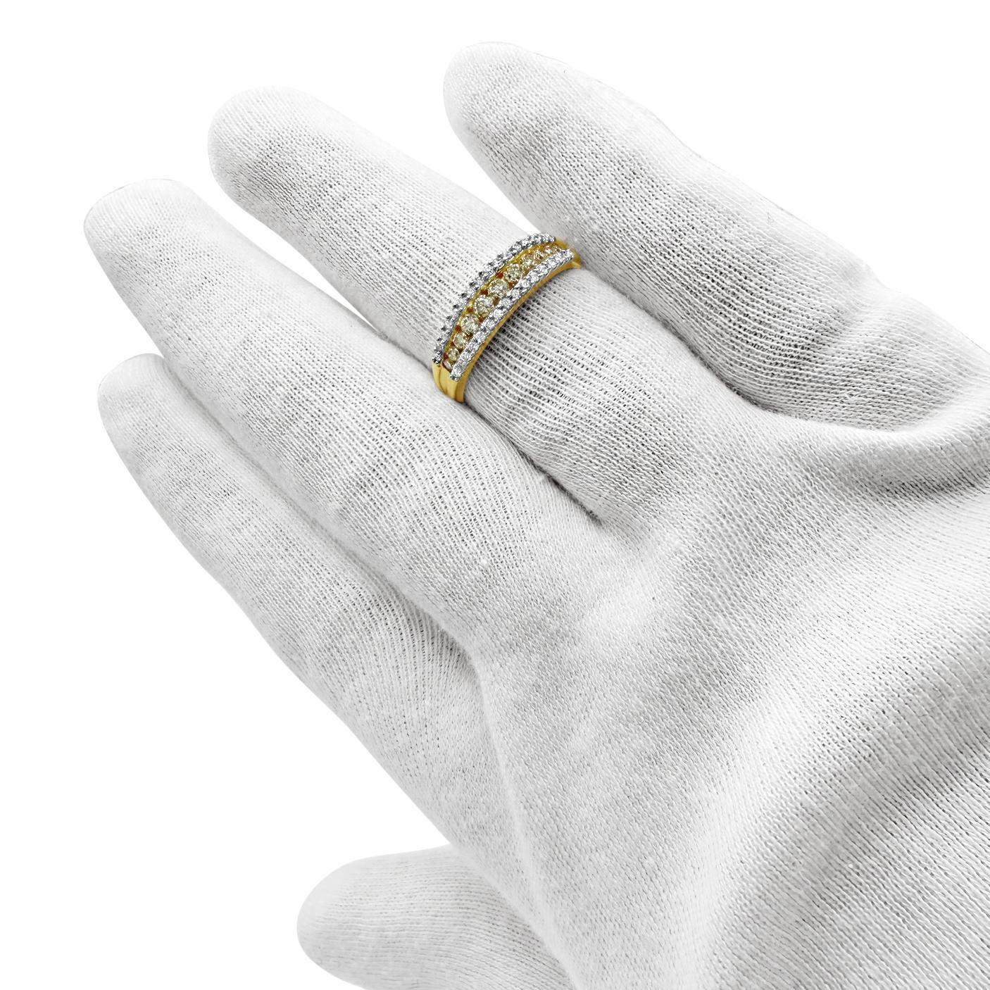 Yellow and White Diamond Multi-Row Band in 14K Yellow Gold