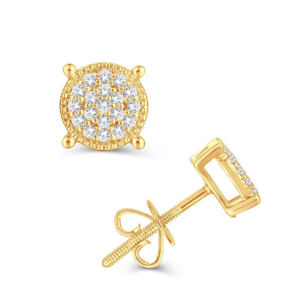 Diamond Round Stud Earrings 10k Yellow Gold Mens Screw Back