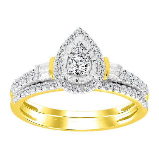 0.50cttw Diamond Baguette Bridal Wedding Ring Set Pear Shape 10k Yellow Gold