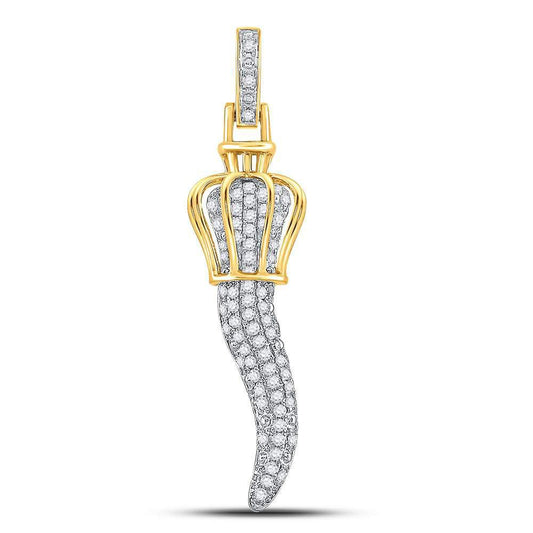 Diamond Cornicello Pendant Crown Design 10K Yellow Gold