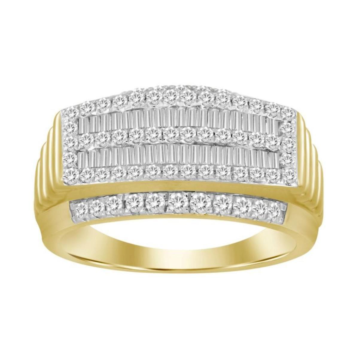 1ctw Diamond Baguette Rectangle Cluster Ring Band 10k Yellow Gold Mens