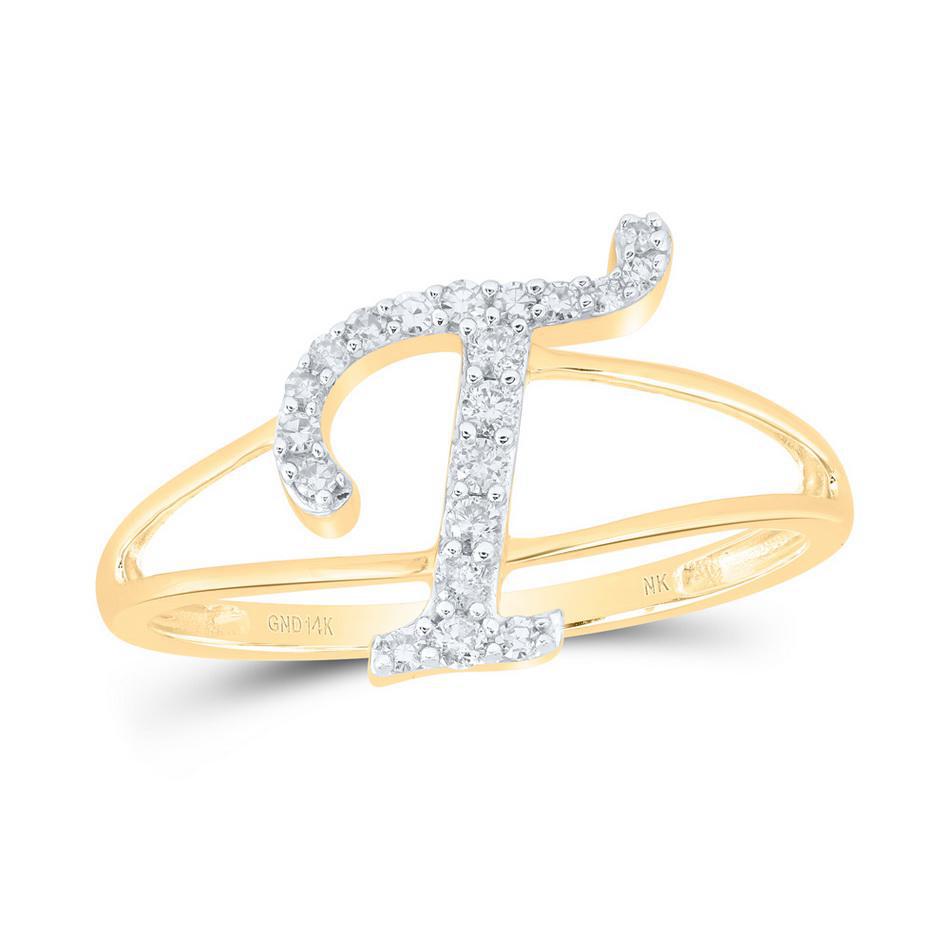 Diamond Initial Letter T Womens Ring 14k Yellow Gold