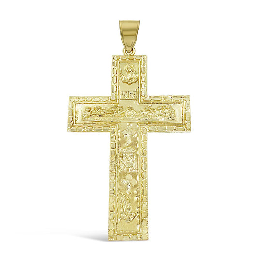 10k Yellow Gold Large Cross Jesus Last Supper Mens Pendant Charm 3 inch