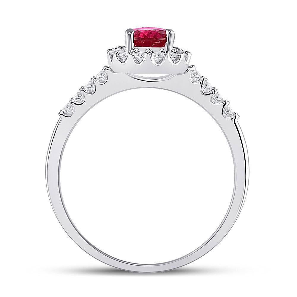 1.20Cttw Pear Lab Created Ruby Solitaire & Natural Diamond Ring 10k White Gold