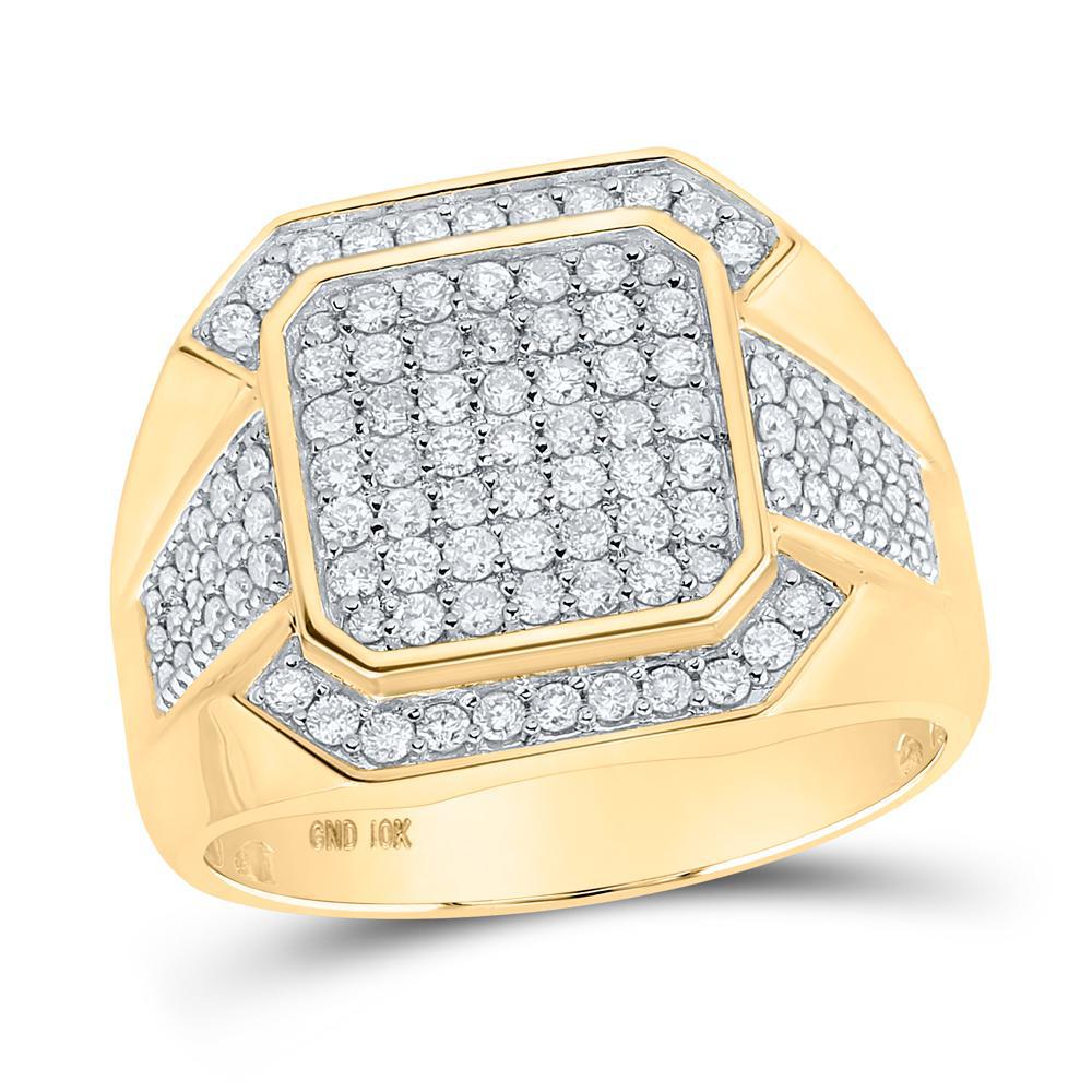 10k Yellow Gold Mens Round Diamond Square Ring Band 1.00Cttw