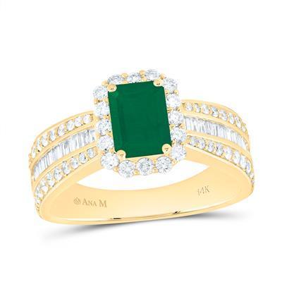 Natural Emerald Cut Emerald 0.75ctw Diamond Halo Ring 14K Yellow Gold