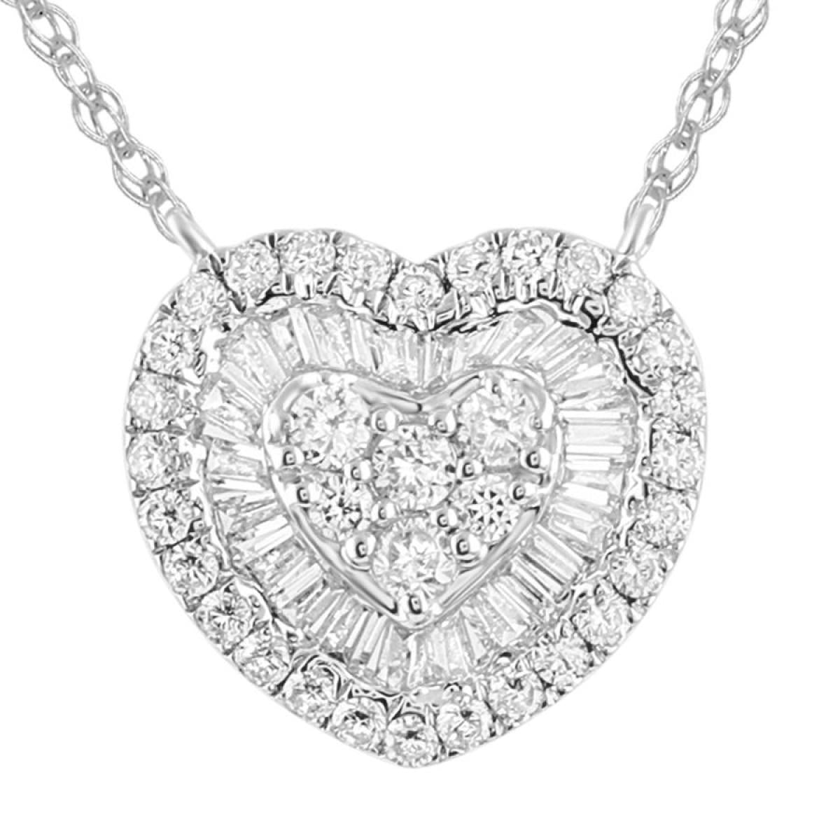 0.50cttw Diamond Baguette Heart Pendant Necklace 10k White Gold