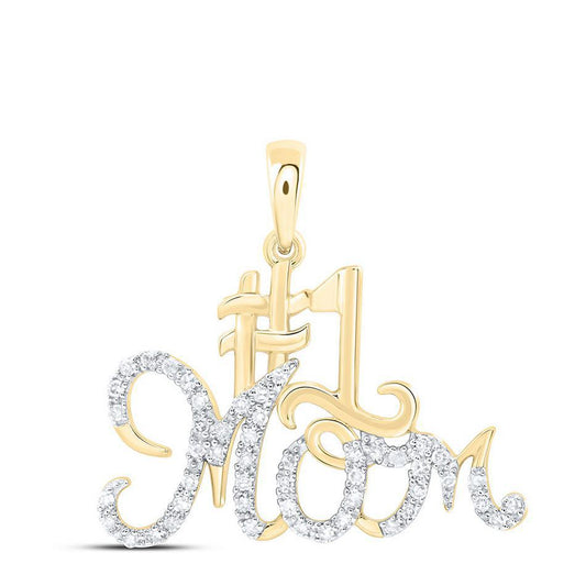 Diamond Round Mom #1 Charm Pendant 10k Yellow Gold