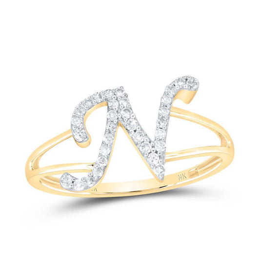 Diamond Initial Letter N Ring 14k Yellow Gold Womens Size 7