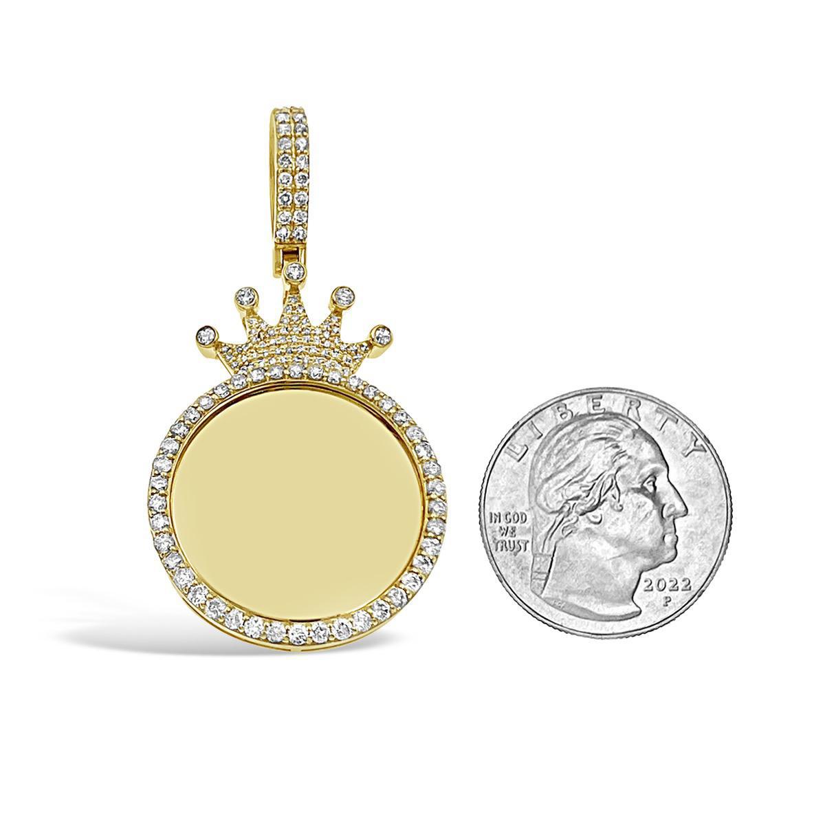 1.49cttw Diamond Memory Crown Pendant 10k Gold Charm Picture Photo Frame 2.1"