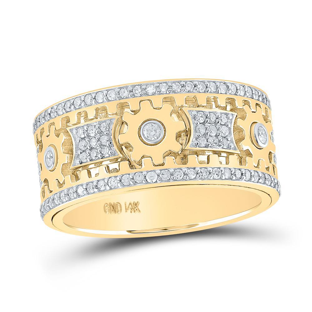 1.49ctw Diamond Cog Eternity Gear Mens Band Ring 14k Yellow Gold