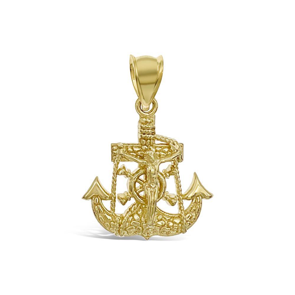 Jesus Crucifix Anchor Pendant 10k Yellow Gold