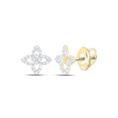 Diamond Flower Stud Earrings 10K Yellow Gold Screw Back