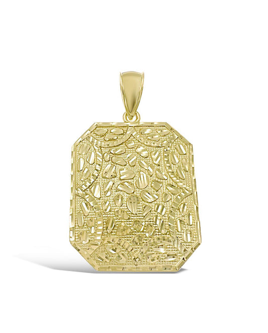 10k Solid Gold Nugget Octagon Tag Pendant Men Charm 2.3"