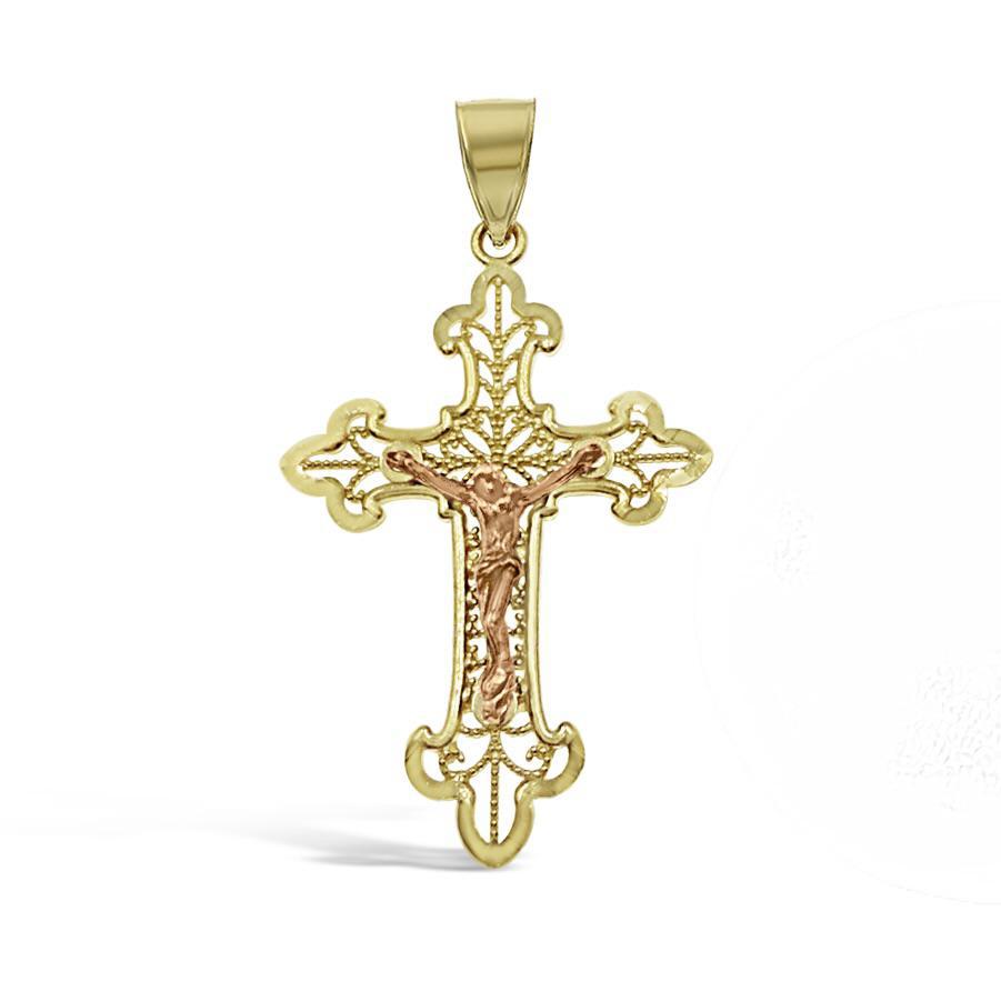 Jesus Crucifix Cross Pendant Charm 10k Yellow Rose Gold 1.3 inch