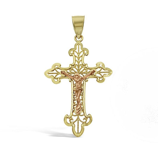 Jesus Crucifix Cross Pendant Charm 10k Yellow Rose Gold 1.3 inch