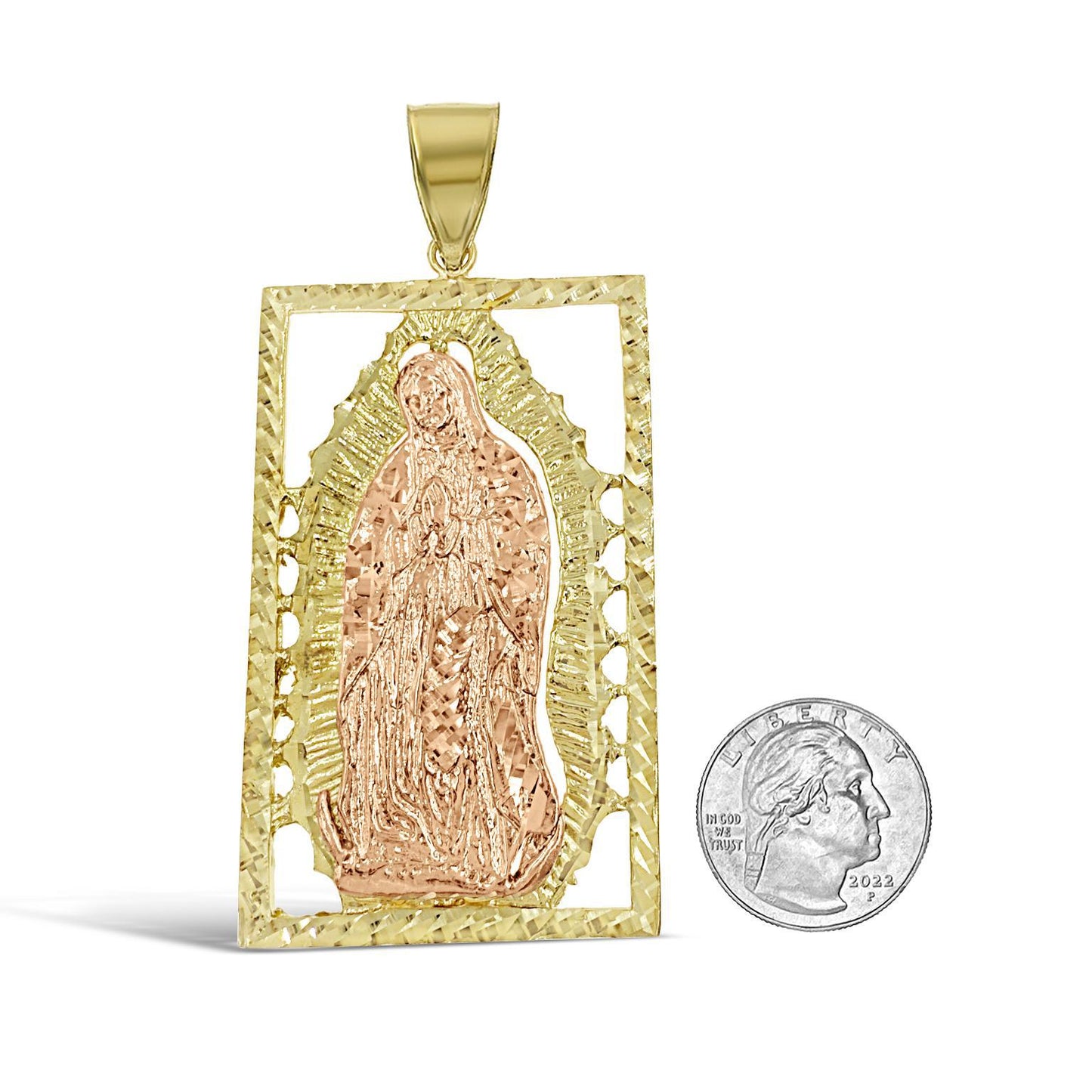 10K Yellow Rose Gold Virgin Mary Lady Guadalupe Pendant