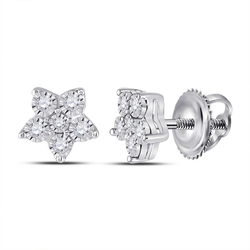 Diamond Womens Star Stud Earrings 10k White Gold Screw Back