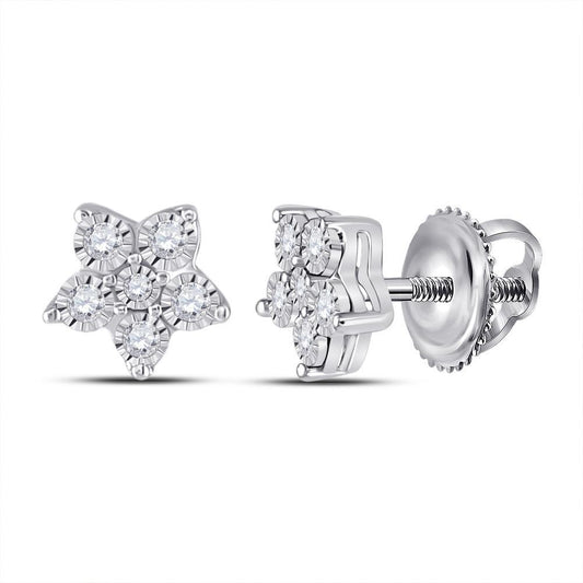 Diamond Womens Star Stud Earrings 10k White Gold Screw Back