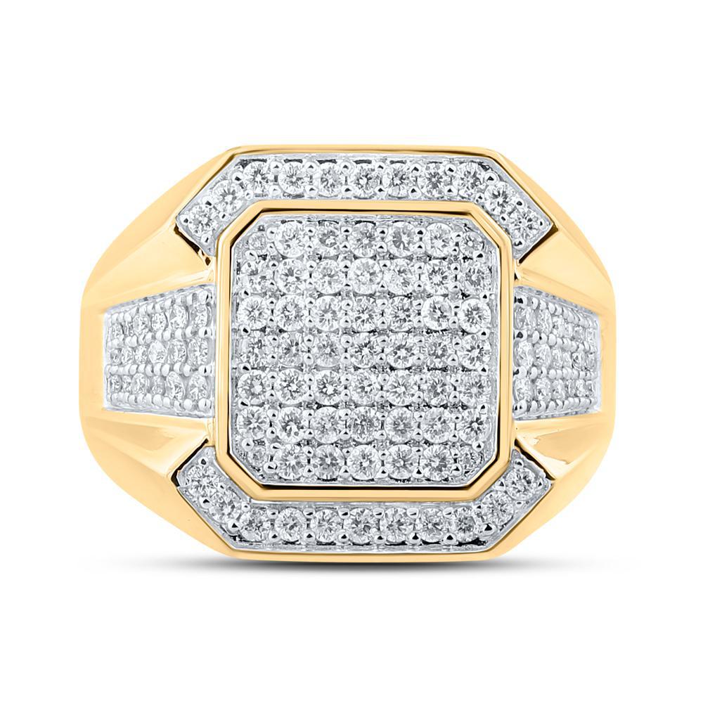 1ctw Diamond Mens Square Shape Ring 10K Yellow Gold Statement Band