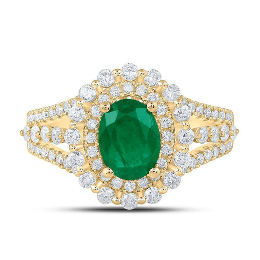 Oval Emerald & Diamond Double Halo Ring 1.86ctw in 14K Yellow Gold