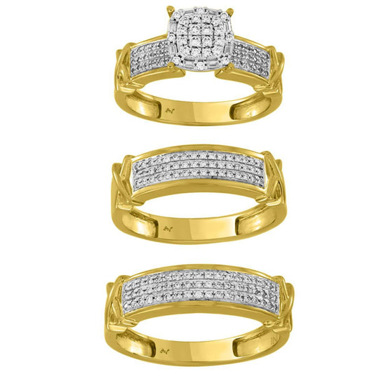 0.50 Cttw Baguette Round Diamond His Her Wedding Ring Set 10k Yellow Gold