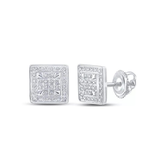 10kt White Gold Round Diamond Square Earrings