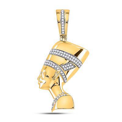 0.25ctw Diamond Egyptian Queen Nefertiti Mens Charm Pendant 10k Yellow Gold