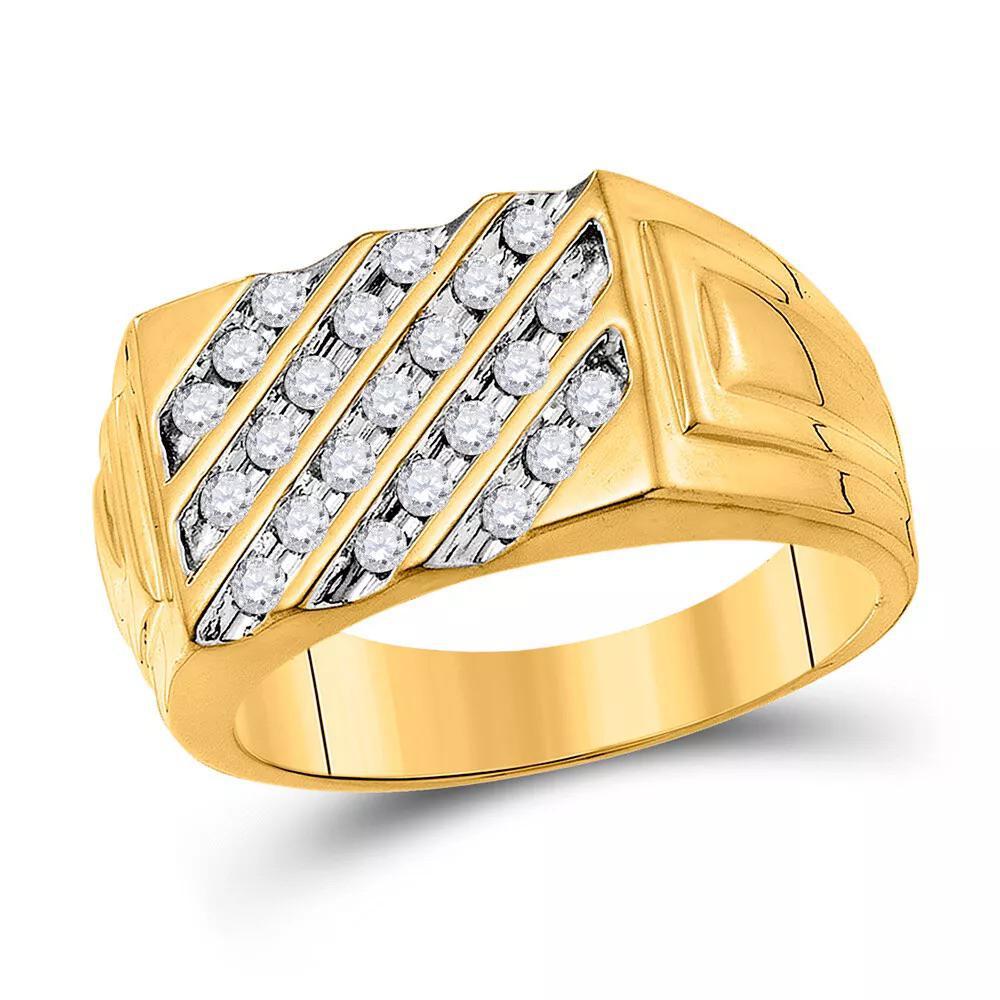 10k Gold Mens Round Channel-set Diamond Diagonal Stripe Band Ring 0.50cttw