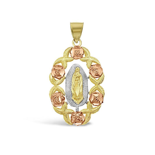 14K Tri Color Gold Our Lady of Guadalupe Pendant
