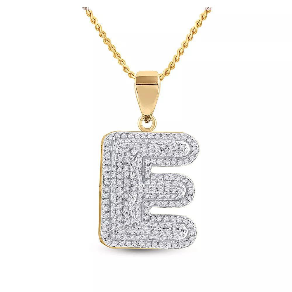 10kt Yellow Gold Mens Round Diamond Initial E Letter Charm Pendant