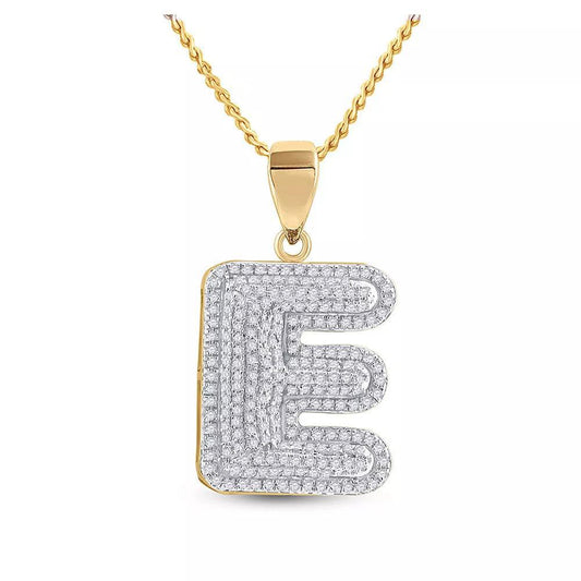 10kt Yellow Gold Mens Round Diamond Initial E Letter Charm Pendant