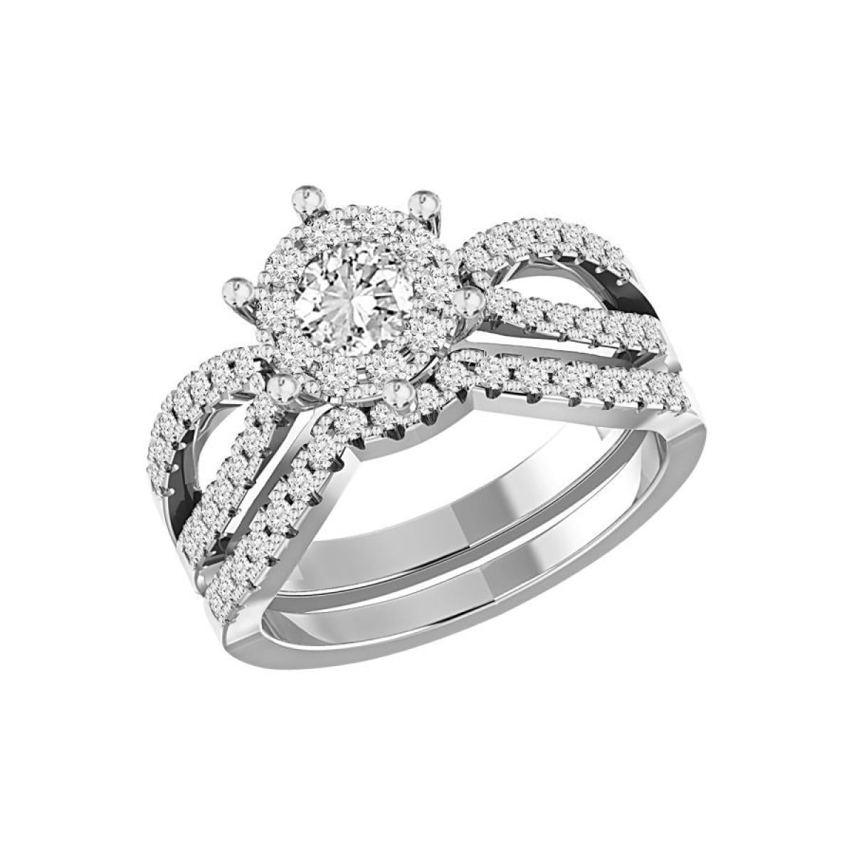 1ctw Diamond Round ClusterEngagement Bridal Wedding Ring Band Set 14k White Gold