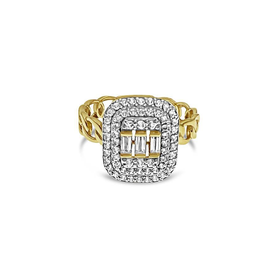 14k Gold Cuban Chain Ring Cz Band Size 8