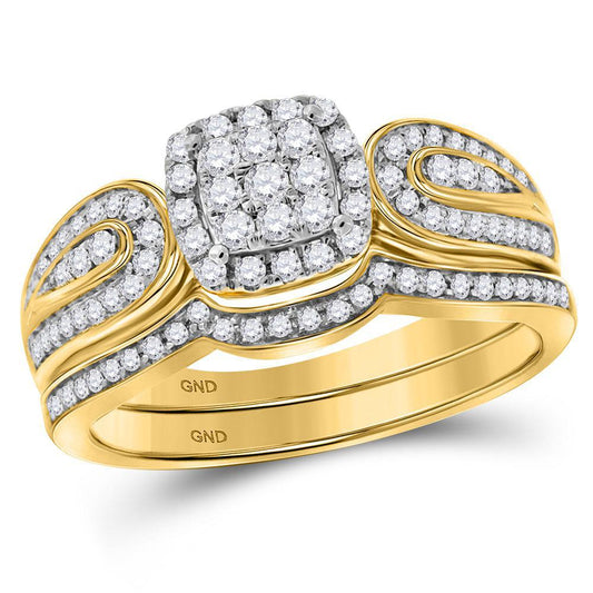 0.50cttw Diamond Bridal Wedding Square Ring Band Set Cluster 10k Yellow Gold