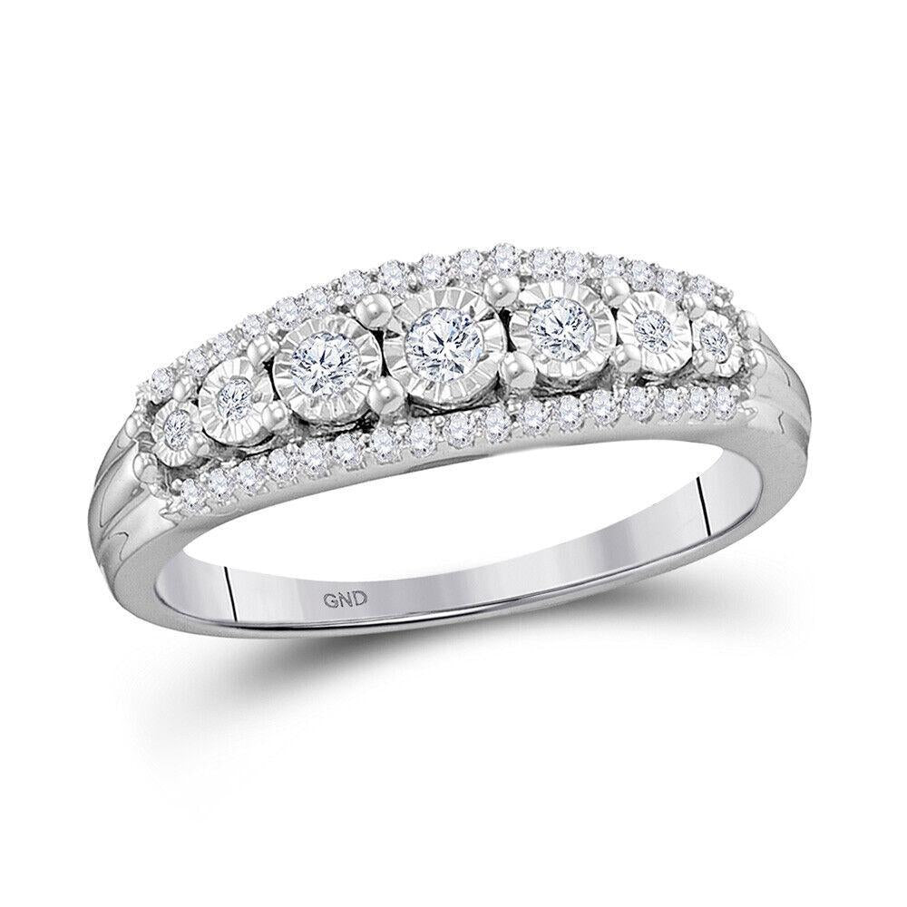 10k White Gold Womens Round Diamond Triple Row Band Ring 1/4 Cttw