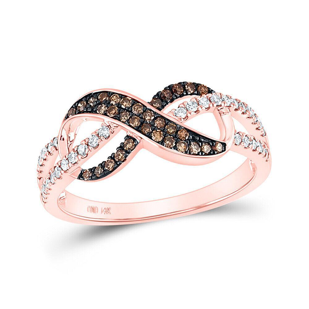 0.35ctw Chocolate Diamond Infinity Womens Ring Band 14k Rose Gold