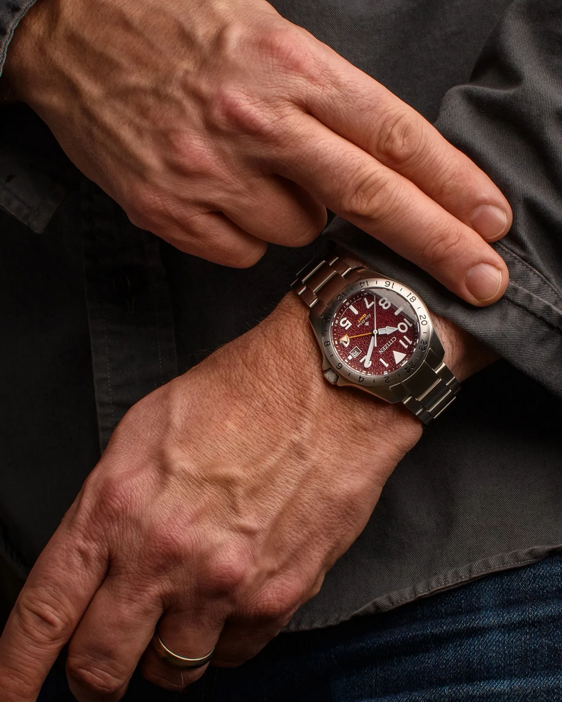 Citizen Promaster Land GMT Eco-Drive Red Dial Mens Watch BJ7150-50W