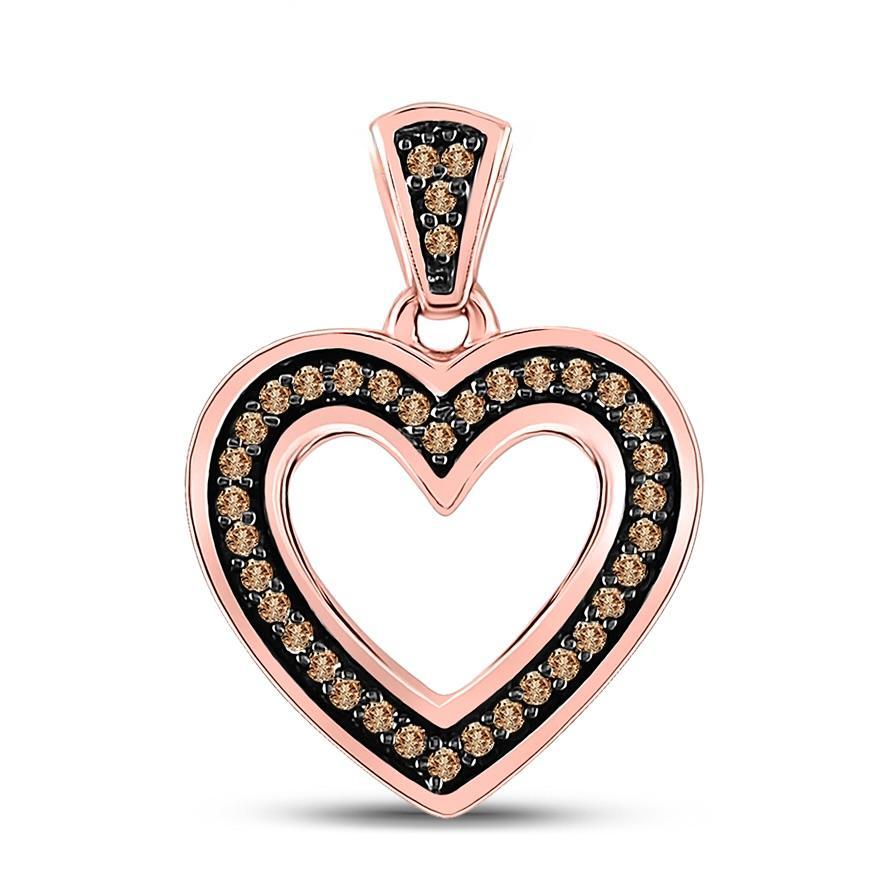 Brown Diamond Open Heart Pendant 10K Rose Gold