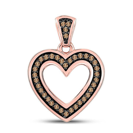 Brown Diamond Open Heart Pendant 10K Rose Gold