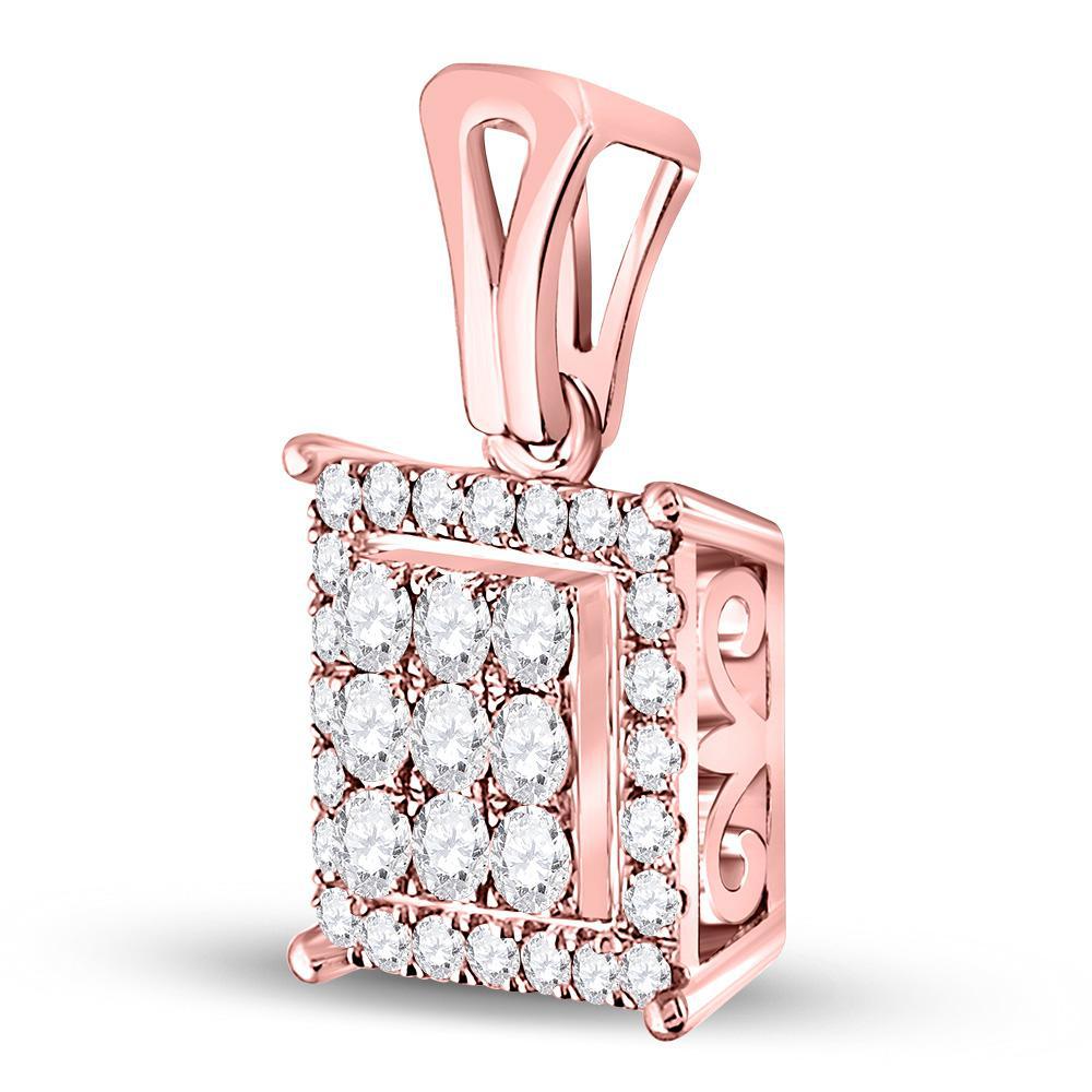 0.46ctw Diamond Square Cluster Pendant 14K Rose Gold Charm