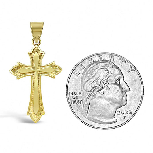 10K Yellow Gold Cross Pendant Religious Charm 1.2"
