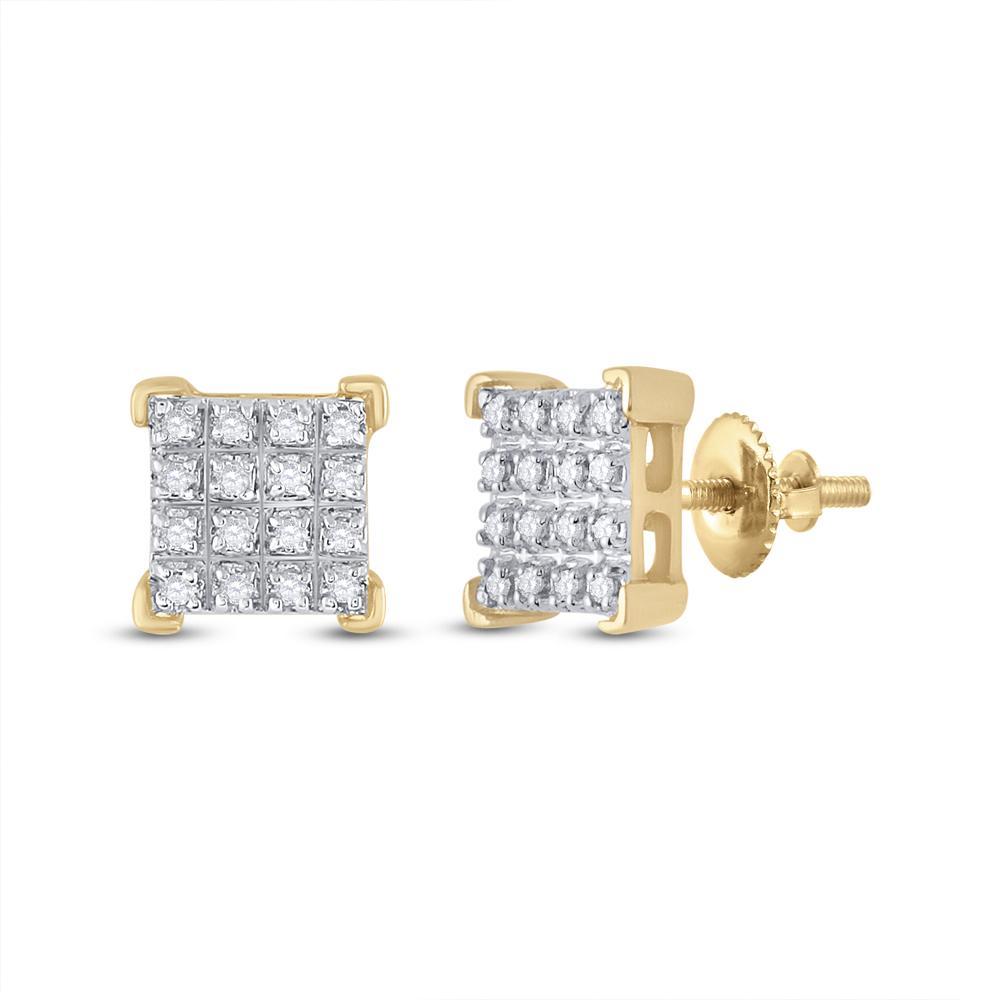 Diamond Square Stud Earrings 10K Yellow Gold Screw Back