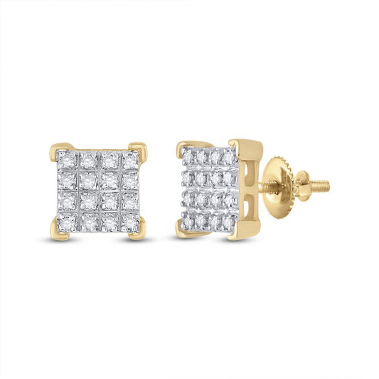 Diamond Square Stud Earrings 10K Yellow Gold